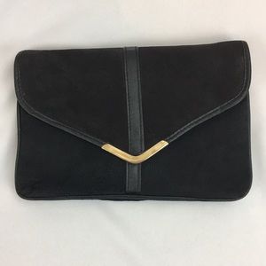Vintage black leather suede clutch handbag purse